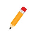 Pencil with red rubber icon. Education equipment. Stationery office element.